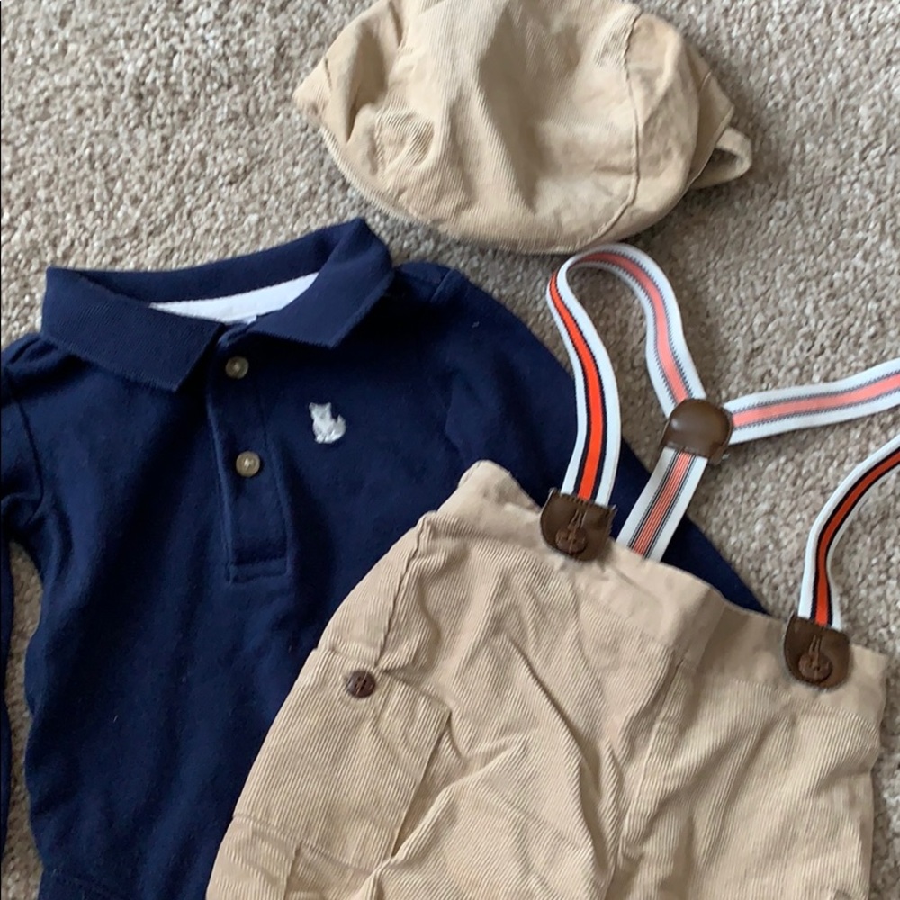Janie and jack onesie and suspender pant and hat